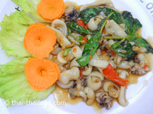 จัดเสิร์ฟ ผัดกะเพราปลาหมึก