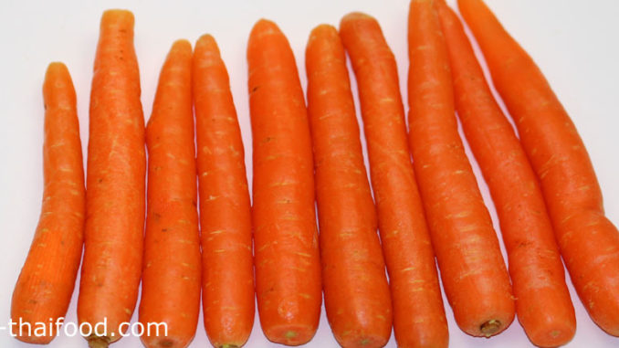 เบบี้แครอท (Baby Carrot) ลำต้นสั้นๆเชื่อมอยู่ระหว่างรากกับใบ มีรากแก้วไว้เก็บสะสมอาหาร หัวมีขนาดเล็กทรงยาวรี โคนใหญ่ปลายเรียวแหลม มีสีส้มเนื้อแน่นฉ่ำน้ำ รสชาติหวานกรอบ
